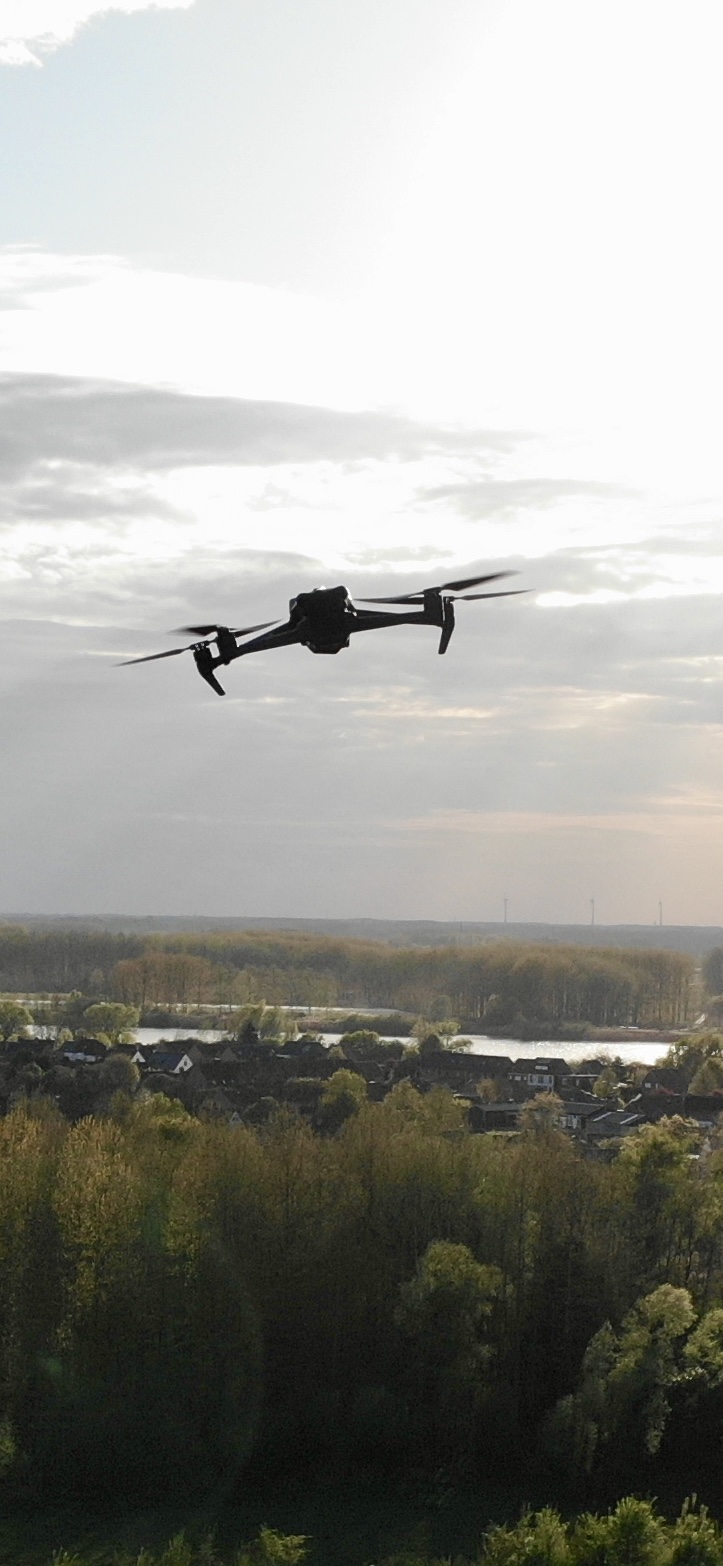 Drone flying high in the sky